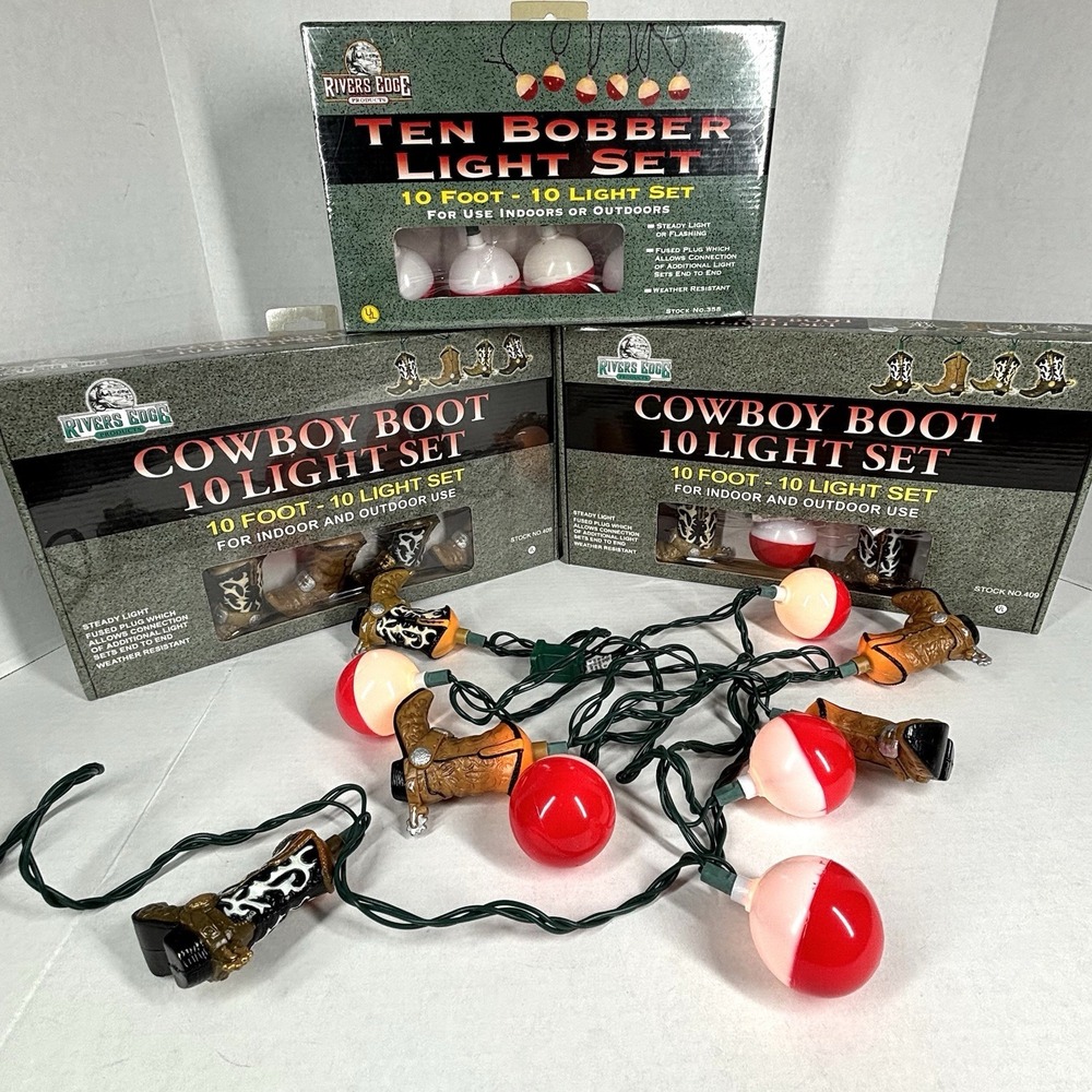 3‎ Rivers Edge Cowboy Boots Lights 10Ft Light Sets LOT Fishing Texas Floats NIB
